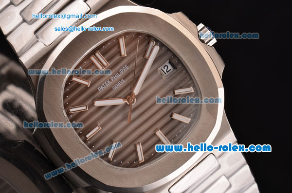 Patek Philippe Nautilus Swiss ETA 2824 Automatic Steel Case with Brown Dial Stick Markers Stainless Steel Strap - Click Image to Close